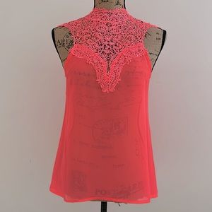 LYDIA || Orange Sheer Sleeveless Lace Top. Sz. S/M